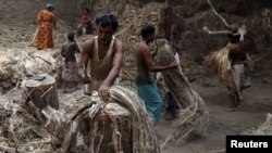 ঢাকার অদূরে নারায়ণগঞ্জে একটি পাট-প্রক্রিয়াকরণ কারখানায় কাজ করছেন মিলের কর্মচারীরা। (ফাইল ছবি) 