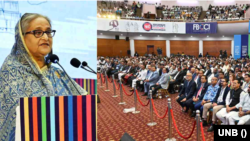 ঢাকার বঙ্গবন্ধু আন্তর্জাতিক সম্মেলন কেন্দ্রে 'বিজনেস কনফারেন্স অন বিল্ডিং স্মার্ট বাংলাদেশ' অনুষ্ঠানে বক্তব্য রাখছেন বাংলাদেশের প্রধানমন্ত্রী শেখ হাসিনা। ১৫ জুলাই, ২০২৩। 
