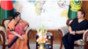 বাংলাদেশ জাতীয় সংসদের স্পিকার ড. শিরীন শারমিন চৌধুরীর সঙ্গে তার কার্যালয়ে সৌজন্য সাক্ষাৎ করেন, জাতিসংঘের ম্যানেজমেন্ট স্ট্র্যাটেজি, পলিসি অ্যান্ড কমপ্লায়েন্স বিষয়ক আন্ডার সেক্রেটারি জেনারেল ক্যাথরিন পোলার্ড। ২৪ জুন, ২০২৩। 