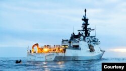 USCGC Stratton (WMSL 752) conducts boat operations in the North Pacific Ocean, Sept. 23, 2022. 
