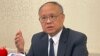 台湾行政院政务委员兼经贸谈判办公室总谈判代表邓振中在华盛顿举行记者会说明访美成果。(2023年5月4日，美国之音锺辰芳拍摄）