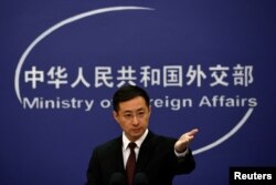 中国外交部发言人林剑在北京的例行记者会上。（2024年3月20日）