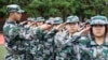 中国安徽淮北一所中学开学之后开始军训。（2021年9月5日）