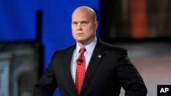 FILE - Then-Iowa Republican senatorial candidate and former U.S. Attorney Matt Whitaker is pictured before a televised debate in Johnston, Iowa, April 24, 2014. President Donald Trump announced Nov. 7, 2018, that he was naming Whitaker acting U.S. attorne