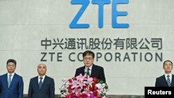 ZTE Corp's Chairman Yin Yimin speaks at a news conference at ZTE's headquarters in Shenzhen, Guangdong province, China April 20, 2018.