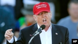 FILE - In this Feb. 28, 2016, file photo, Republican presidential candidate Donald Trump speaks during a rally in Madison, Ala. 