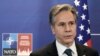 Antony Blinken speaks to the media during a meeting of NATO in Riga