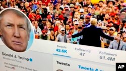 FILE - President Donald Trump's Twitter feed is shown on a computer screen in New York, June 27, 2019.