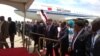 President Robert Mugabe and President Xi Jinping at Harare International Airport on Tuesday.